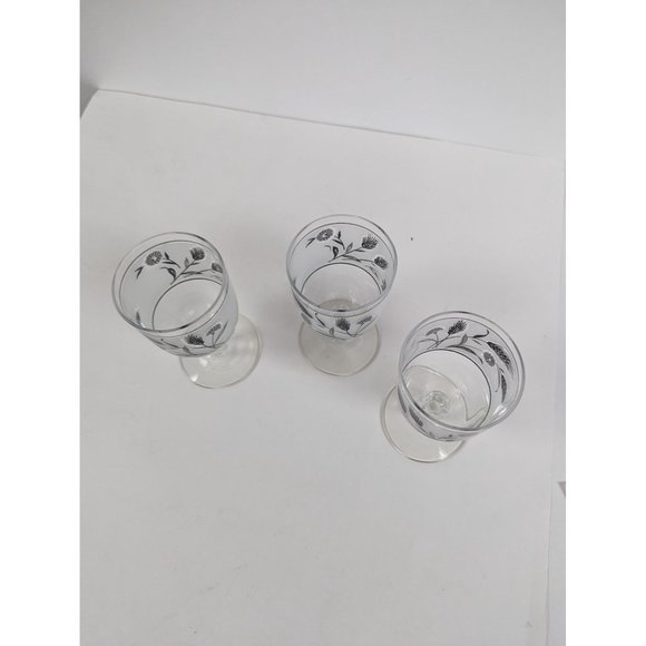 Set 3 Vintage Libbey Silver Wheat Frosted Glasses 5 1/2" by 2 7/8" Footed Stem - Picture 4 of 7